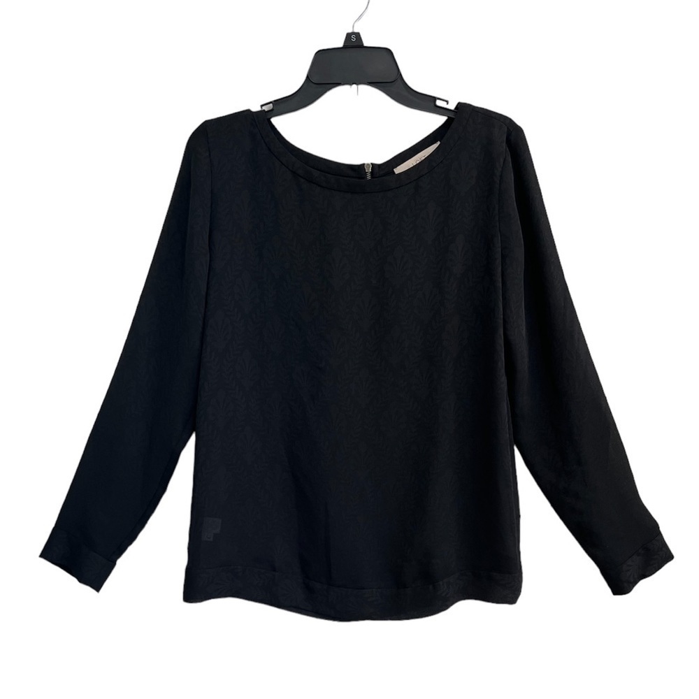 Loft Sheer Long Sleeve Black Blouse/Top Exposed Back Zipper Size Small